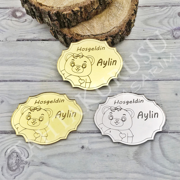 Pleksi ayna lazer kesim Hoşgeldin Ayıcık